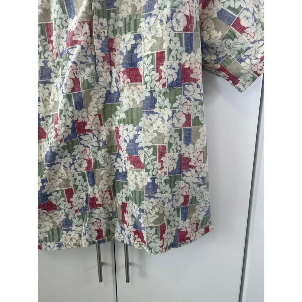 Go Barefoot Mens Hawaiian Shirt Large Floral‎ Patchwork Cotton Made in USA